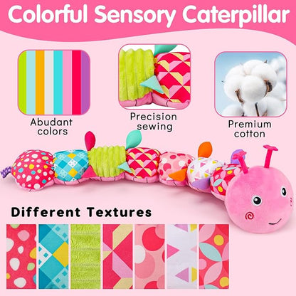 Baby Tummy Time Toy 0-6 Month Musical Stuffed Animal Plush Caterpillar Toy for Infant 6-12 Month Teething Sensory Toy with Crinkle Rattle for Babies 0-3-6 Month Newborn Toys for Boy Girl Birthday 1