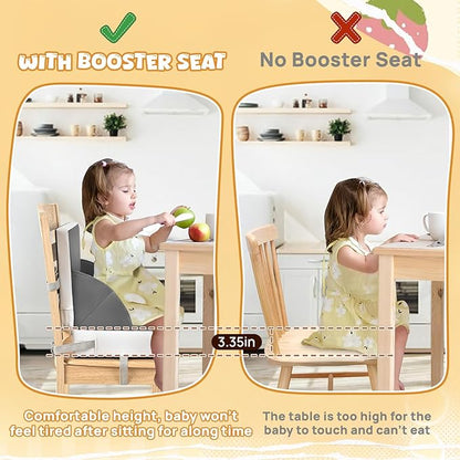 Portable Toddler Booster Seat for Dining Table, Adjustable Lightweight Toddler Chair for Travel, Compact Design, Easy to Clean (Grey)
