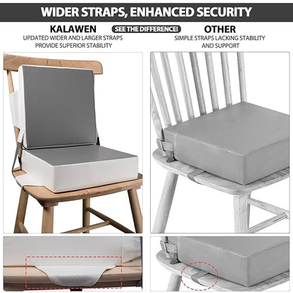 Kalawen Booster Seat for Kitchen Chair, Upgraded 2Pcs PU Washable Straps Safety Buckle Kids Toddler Booster Seat for Table