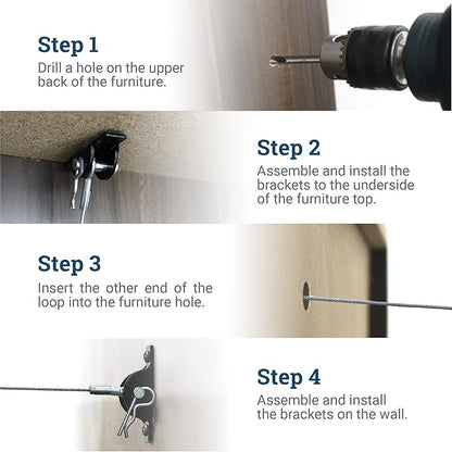 Furniture Anti-Tip Kit for Large Heavy Objects - Heavy Duty Furniture Anchor - Supports up to 400 lbs