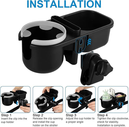 Accmor Stroller Cup Holder with Tray, Universal Cup Holder, Bike Bottle Holder, 360° Rotatable Large Caliber Drinks Holder for Stroller, Bike, Wheelchair, Walker