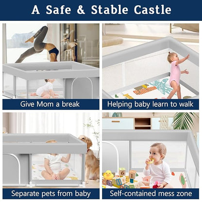 Baby Playpen with Mat, 50x50 inch Playpen for Babies and Toddlers with Mat, Baby Playard Safety Fence Active Center for Indoor