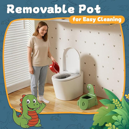 Potty Training Toilet Toddler Potty Chair Kids Boys Girls Dinosaur Animal Comfortable Potties Training Seat for Childrens Ages 1-3 Portable Baby Toilets with Lid Back Easy to Clean Potty Trainer Green