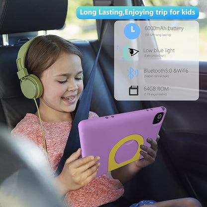 Tablet for Kids 10.1 inch Android 14, 8GB+64GB(TF 1TB) 6000mAh Kids Tablet WiFi6 Parental Control,Face Unlock, 1280 * 800 HD Screen (Purple)