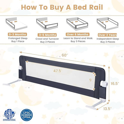HONEY JOY 2 Pack Bed Rails for Toddlers, 60-Inch Extra Long, Foldable Portable Swing Down Safety Bed Guard Rail, Toddler Bed Rails for Crib, King Queen Full Twin Size Bed Mattress (Gray)