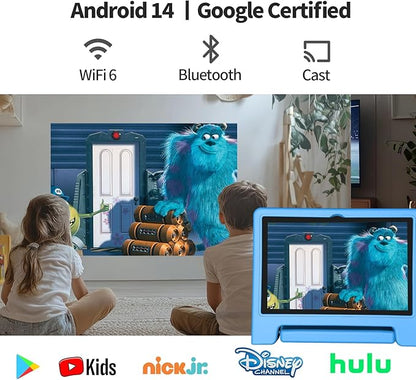 JREN Tablet for Kids｜10 Inch Kids Tablet Android 14｜Octa-core｜64GB｜WiFi ｜Bluetooth｜Parental Control｜Children Content｜Children Toddler Blue