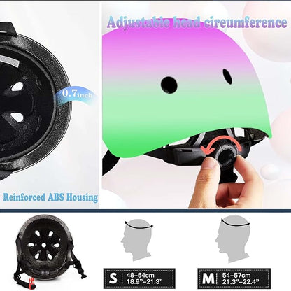 Kids Bike Helmet Set Adjustable for Children, Boys, Girls and Teenagers Aged 3-8 Years Includes Elbow, Knee, Wrist Guards Children's Helmet Protection Set for Bikes SkateboardsRollerskates
