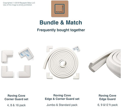 Roving Cove HeftyFit Edge Corner Protector Baby Proofing (Large 15ft Edge 4 Corners), Heavy-Duty, Soft NBR Rubber Foam, Furniture Fireplace Safety Bumper Guard, 3M Adhesive, Oyster White (Off White)