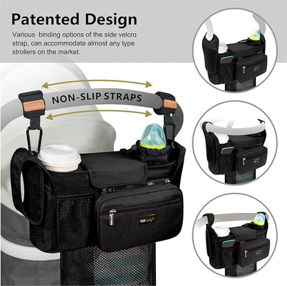 TOPDesign Universal Baby Stroller Organizer, Stroller Caddy with Detachable Mesh Bag & Heightened Insulated Cup Holders & Non-Slip Secure Hooks Accessories, Fits Most Strollers (Mermaid)