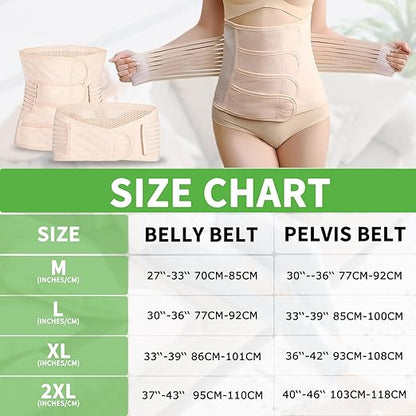 2 in 1 Postpartum Belly Band Wrap Beige, C-Section Support Belt Large, Post Partum Support Recovery Waist/Pelvis Belt, Hysterectomy Belly Band Binder Girdle Stomach