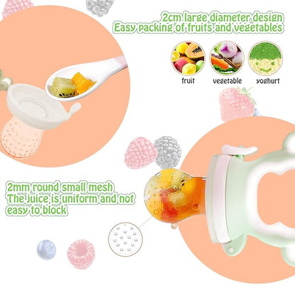 Baby Fruit Food Feeder - Silicone Nibble Tray Combo - Breastmilk Popsicle Mold for Cooling Relief, BPA Free Mesh Feeder for Infant Self Feeding (Monkey Mint + Pineapple)