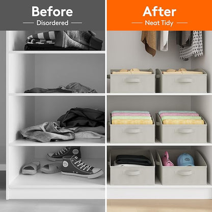 Lifewit Storage Baskets for Shelves, 6 Packs Non-woven Fabric Trapezoid Closet Organizer Bins with Handles, Foldable Clothing Containers Box for Clothes, Toy, Towel, Book, DVD, Hats, Small-Light Grey