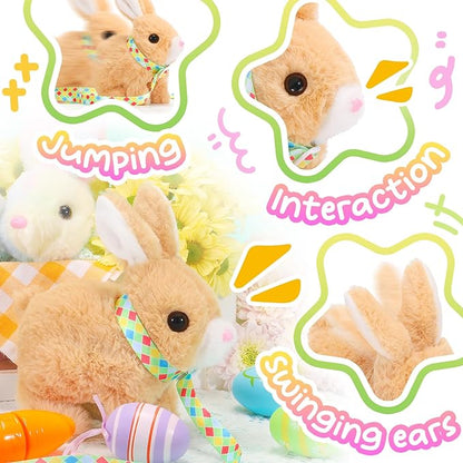 Tagitary Plush Toys Bunny Electronic Toy with Sounds,Wiggling Ears,Hopping,Twitching Mouth and Nose, Interactive Rabbit Toy for Kids with Leash,Easter Birthday Gift for Toddlers Kids