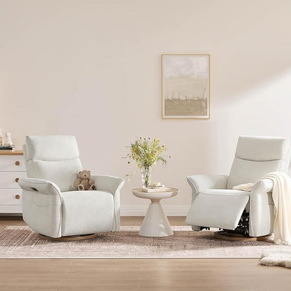 CHITA Power Recliner Chair, Electric Triple-Motor Swivel Glider Nursery Rocking Chair with Adjustable Power Headrest and Lumbar Support, GREENGARD Gold Certified, Solid Wood Base, Linen