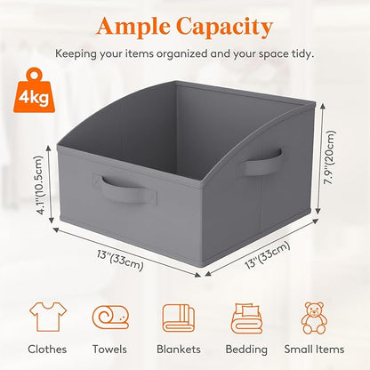 Lifewit Storage Baskets for Shelves, 6 Packs Non-woven Fabric Trapezoid Closet Organizer Bins with Handles, Foldable Clothing Containers Box for Clothes, Toy, Towel, Book, DVD, Hats, Small-Grey