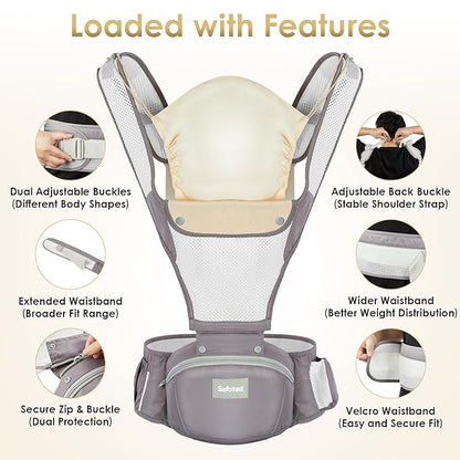 Baby Carrier Newborn to Toddler, Lightweight Ergonomic Baby Hip Seat Carrier Up to 33lbs, Adjustable Extended Waistband Infant Carrier with Breathable Sunshield, Light Grey