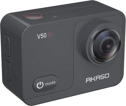 AKASO V50X Native 4K30fps WiFi Action Camera with EIS Touch Screen 4X Zoom 131 feet Waterproof Camera Support External Mic Remote Control with Helmet Accessories (Without 64GB MicroSD Card)