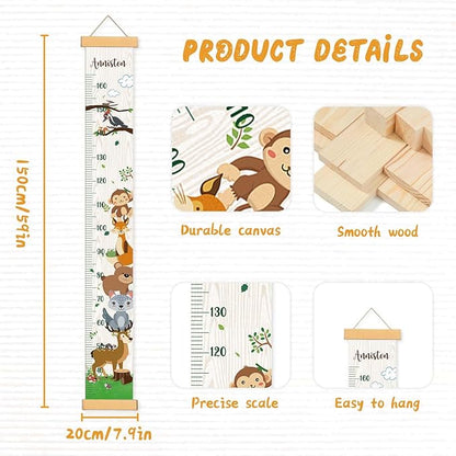 Personalized Name Kids Growth Chart Height Measuring Chart, Zoo Kids Growth & Measuring Chart in Inches, Fun & Stylish Height Tracker for Children, Growth Ruler, Hangable&Waterproof