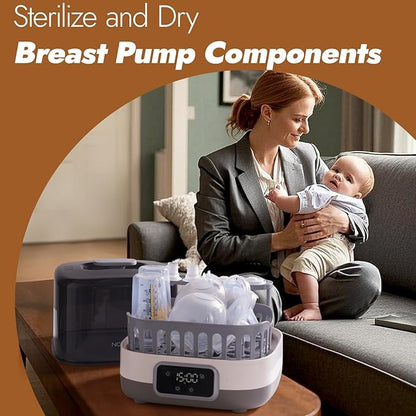 NCVI 20-Minute Baby Bottle Steamer Sterilizer and Dryer with 2 Bottle Trays for 8/6 Bottles, Fast Electric Steam Sterilization Disinfection for All Bottles, Pacifiers, Teether and Breast Pump Parts