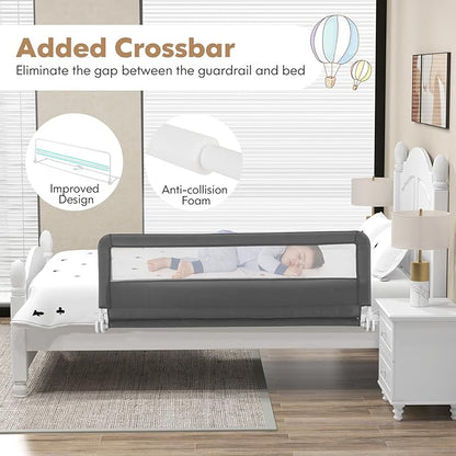 BABY JOY Bed Rails for Toddlers, 59‘’ Extra Long, Upgraded Swing Down Bed Guard w/Safety Straps, Folding Baby Bedrail for Kids Twin, Double, Full Size Queen & King Mattress (Gray, 59-Inch)