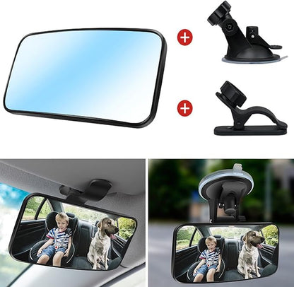 Universal Car Interior Rearview Baby Mirror Wide Angle Convex Mirror Clip-on & Suction Cup mirrors for Viewing Rear Passengers（5.11' X 2.56'）