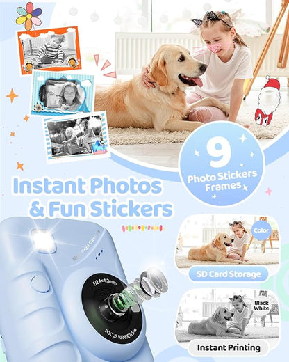 Kids Camera Instant Print for Girls Ages 3-14, 3-inch HD Screen Camera for Kids with Printing Paper, 1080P Digital Toddler Toys for 4 5 6 7 8 9 10 11 12 Years Old (Blue)