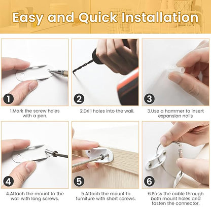 Furniture Anchors (10 Pack) for Baby Proofing, Furniture Straps Anti Tip Furniture Anchor Securing 400 lbs/Keep Baby Pet Safety from Falling Furniture, Metal White Earthquake Straps