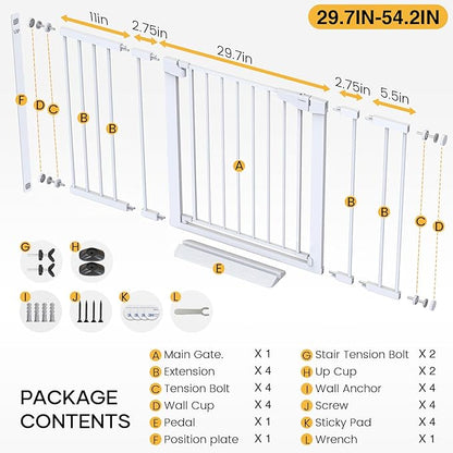 Cumbor 2 Pack 29.7-54.2" Baby Gate for Stairs, Mom's Choice Awards Winner-Auto Close Dog Gate for Doorways, Easy Install Pressure Mounted Pet Gate Indoor, Wide Safety Gate for Dog, White