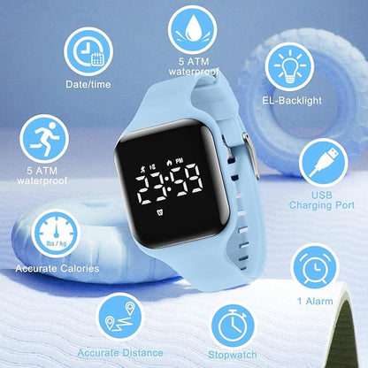 Kids Watches for Girls Boys Digital Sport Watch with Step Counter Pedometer Vibration Alarm Clock, No App Waterproof Fitness Tracker Kids Watch Boys Girls Teens Students Ages 5-16