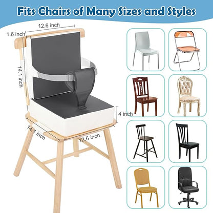 Toddler Booster Seat for Dining Table Kitchen Chair, Waterproof Non-Slip with Backrest & Adjustable Straps, Portable PU Travel Baby Kids Booster Seat Cushion