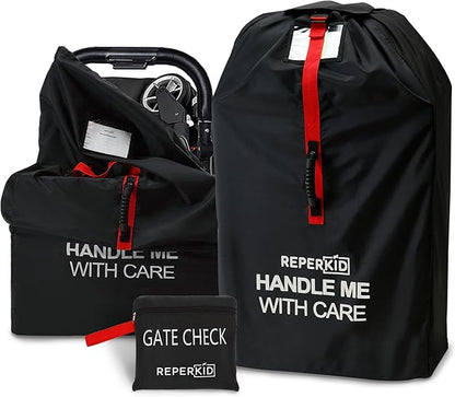 reperkid Medium Stroller Bag for Airplane Travel, Black & Red, 42" H x26 W x13 D, Fits Most Single Strollers Incl. Jogging & Standard Models – Premium Waterproof Cover, Adjustable Shoulder Straps