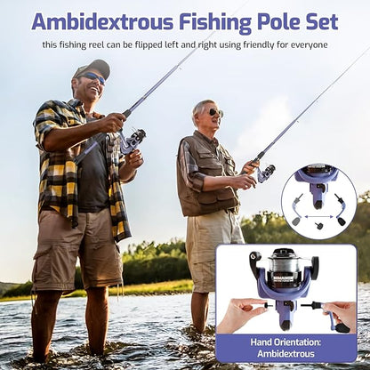 Kids Fishing Pole Set, Portable Telescopic Fishing Rod and Reel Combo for for Boys Girls Youth Toddle Fishing Pole - with Spincast Fish Reel Tackle Box Fish Lures Fishing Lines【Ambidextrous】