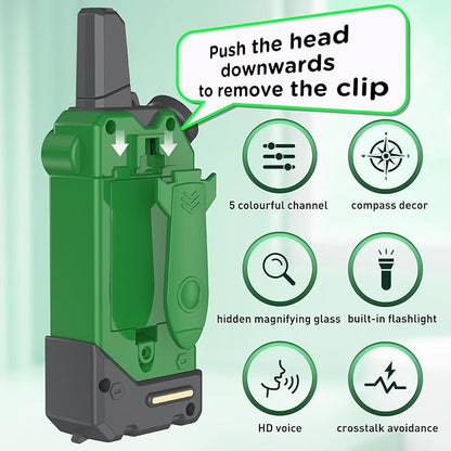 Walkie Talkies for Kids,5 Colourful Channels 2 Way Radio,Compass Flashlight and Magnifying Glass,3 Miles Long Range for Adventure Game,Outside, Camping, Hiking,Toys for 3-12 Year Old Boys Girls
