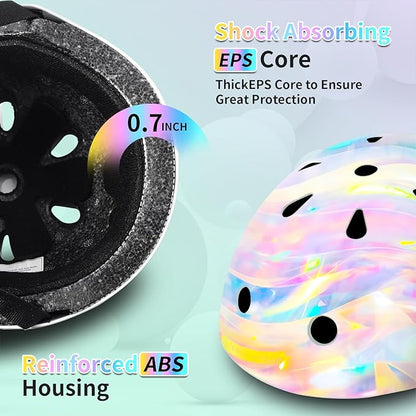Adjustable Kids Bike Helmet with Knee & Elbow Pads Set, Color Gradient Design for Boys and Girls Aged 3-14+, for Skateboarding, Scooter, Roller & Inline Skating, Longboard