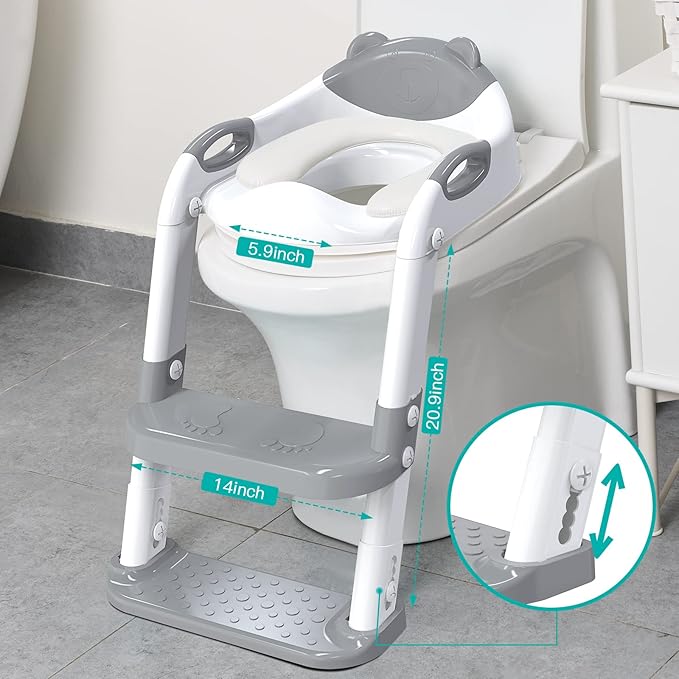 SKYROKU Toilet Potty Training Seat with Step Stool Ladder, Toddler Potty Seat for Kids and Toddler Boys Girls, Splash Guard and Safety Handles(Grey)