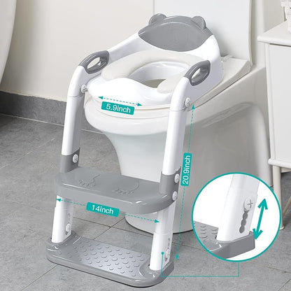 SKYROKU Toilet Potty Training Seat with Step Stool Ladder, Toddler Potty Seat for Kids and Toddler Boys Girls, Splash Guard and Safety Handles(Grey)