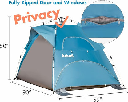 Beach Tent Pop Up Beach Sun Shade Tent with UPF 50+ UV Protection, Removable Floor Zippered Privacy & Ventilation Sun Shelter Family 3 to 4 Person