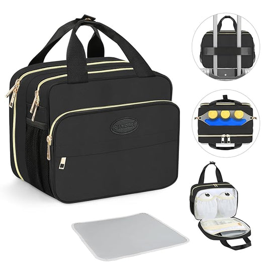 PIIOSER Insulated Baby Bottle Bag with Ice Pack, Breastmilk Cooler Compatible with Wearable Breast Pumps & Accessories - Breastfeeding On The Go Travel for Nursing & Working Moms, Black