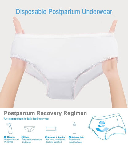 Postpartum Recovery Essentials Kit - Labor Delivery Mom Care Kit - Disposable Postpartum Underwear, Peri Bottle, Postpartum Ice Pack Pads, Reusable Nursing Pads, Herbal Foam, Canvas Bag Set 6 pack