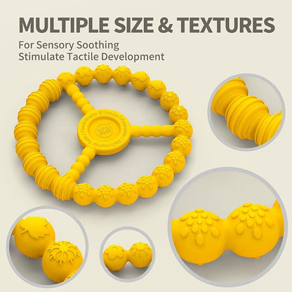 3 Pack Baby Teething Toys 3-6 Months, Silicone Ring Teethers for Babies 6-12 Months, Freezer Safe Chew Toy with Textured Grip for Boys Girls Teething Relief, Infant Easter Gift (Lavender Yellow Red)