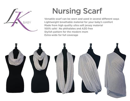 LK Baby Infinity Nursing Scarf Breastfeeding Cover Ultra Soft Premium Jersey Polyester- 100% AZO free and Safe for Baby (Light Grey Pattern)