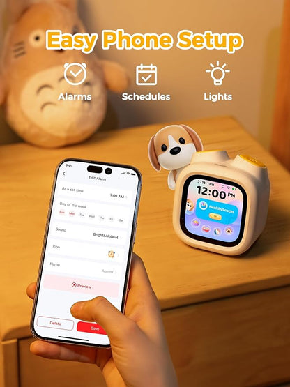 PawPal Digital Pet Alarm Clock with 3.8" Touchscreen - Habit-Building Sleep Trainer with OK-to-Wake, Stories, Music, White Noise & Nightlight for Kids Ages 3-8 Gift