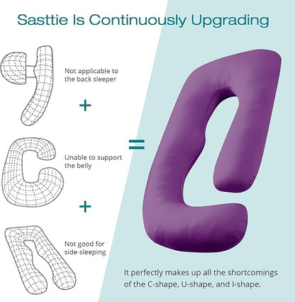 Sasttie Pregnancy Pillows for Sleeping, Jumbo U Shaped Cooling Full Body Pillow with Removable Cover, Pregnant Women Must Haves, Maternity Essential, Purple