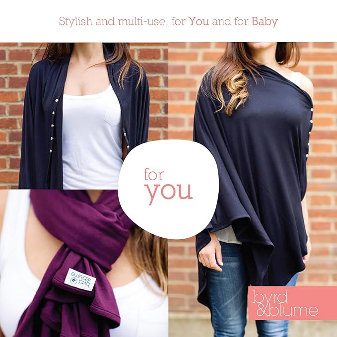 Byrd & Blume Maternity Nursing Cover Breathable Lightweight Breastfeeding Cover Wrap Shawl Scarf Poncho Full 360 (Navy, One size)