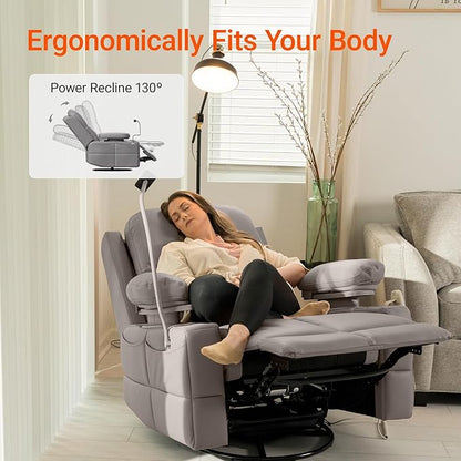Rocking Chair Nursery with Adjustable Armrests, Electric Glider Recliner Nursing Chair for Breastfeeding, Power Swivel Recliner Chairs with USB Port and Storage, FSC Certified (Haze)