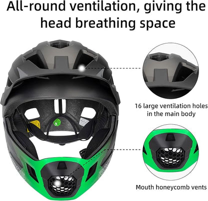 ROCKBROS Kids Bike Helmet Adjustable Detachable Full Face Bike Helmet for Children Bicycle, Skateboard, Scooter, Protective Gear