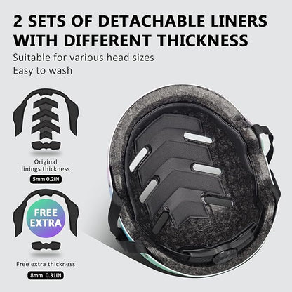 Skateboard Bike Helmet for Adults Women Men Youth Kids (2-3-5-8-14+ Years Boys Girls) - Lightweight Multi-Sport Adjustable Helmets for Bicycle Skateboard Scooter Skate Cycling