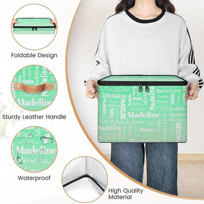 Custom Storage Basket with Name, Personalized Storage Bins with Zipper Lid, Foldable Fabric Storage Box Large capacity with Handle Green Gradient