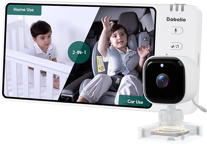 BABELIO Wireless Baby Car Camera with 5" HD Night Vision, Battery-Powered Rear Facing Car Seat Monitor for Kids and Pet, Easy Install 360° Rotatable Backseat Mirror, Newborns Travel Essentials Gifts