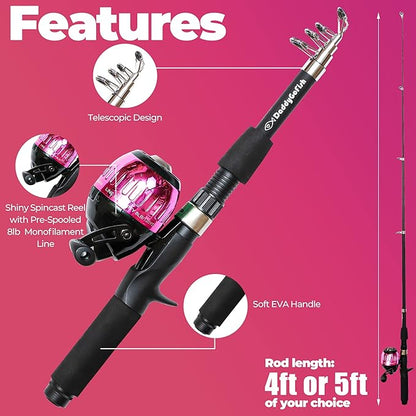 DaddyGoFish Kids Fishing Pole - Rod Reel Combo Tackle Box Starter Set - First Year Small Dock Gear Kit for Boys Girls Toddler Youth Age Beginner Little Children Junior Anglers Older Kids